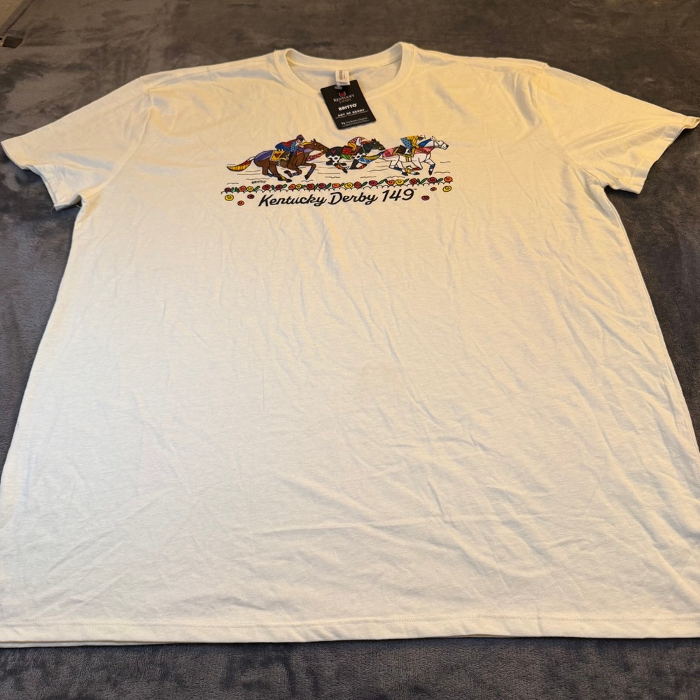 Britto Kentucky Derby 149 Official Licensed Art of Derby T Shirt Mens 2XL White